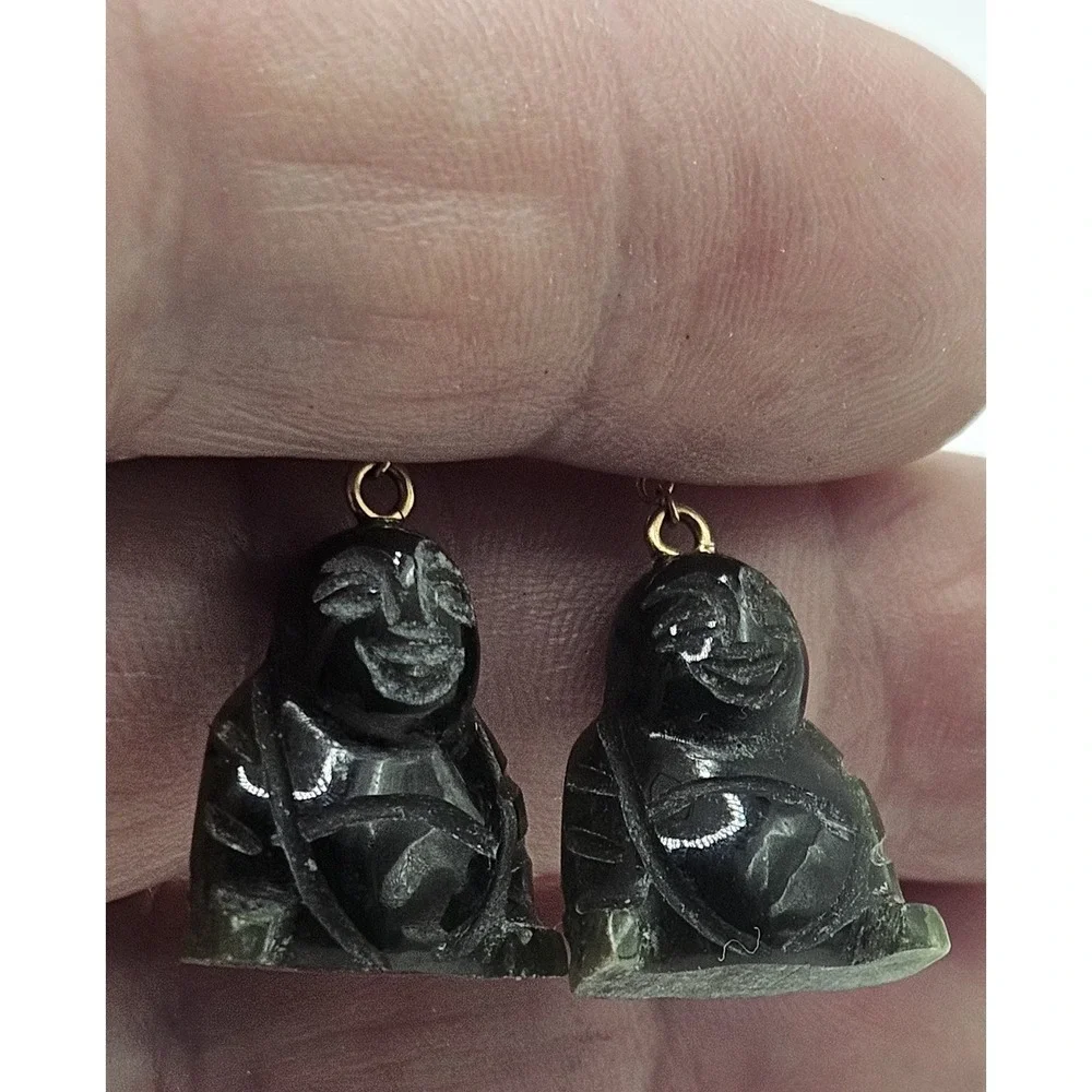 1/20 12k GF Natural Green Jade Buddha Chinese Earrings
